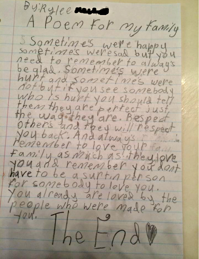 My 8 year old was asked to write a poem at school